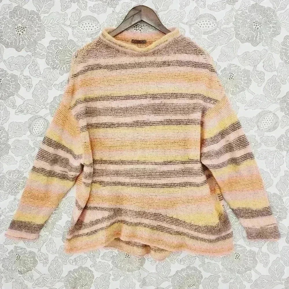 Oska Mohair Alpaca Blend Striped mock neck sweater Women's 4 or 12/14